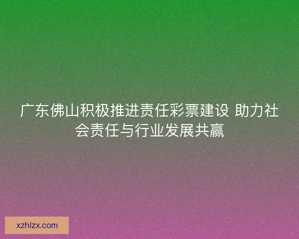 广东佛山积极推进责任彩票建设 助力社会责任与行业发展共赢